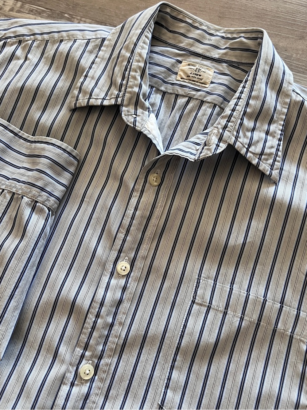 J. Crew Antique Shirtings Mens Blue Stripe Long Sleeve 15-15.5 M 100% Cotton VTG